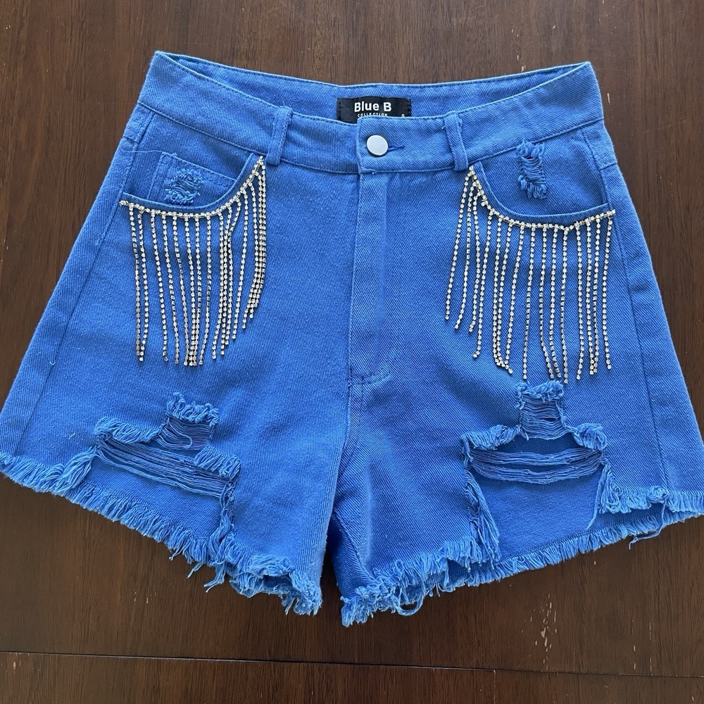 Blue B Women's High Rise Rhinestone Fringe Shorts - Small Cowgirl Rodeo Festival - Picture 6 of 13